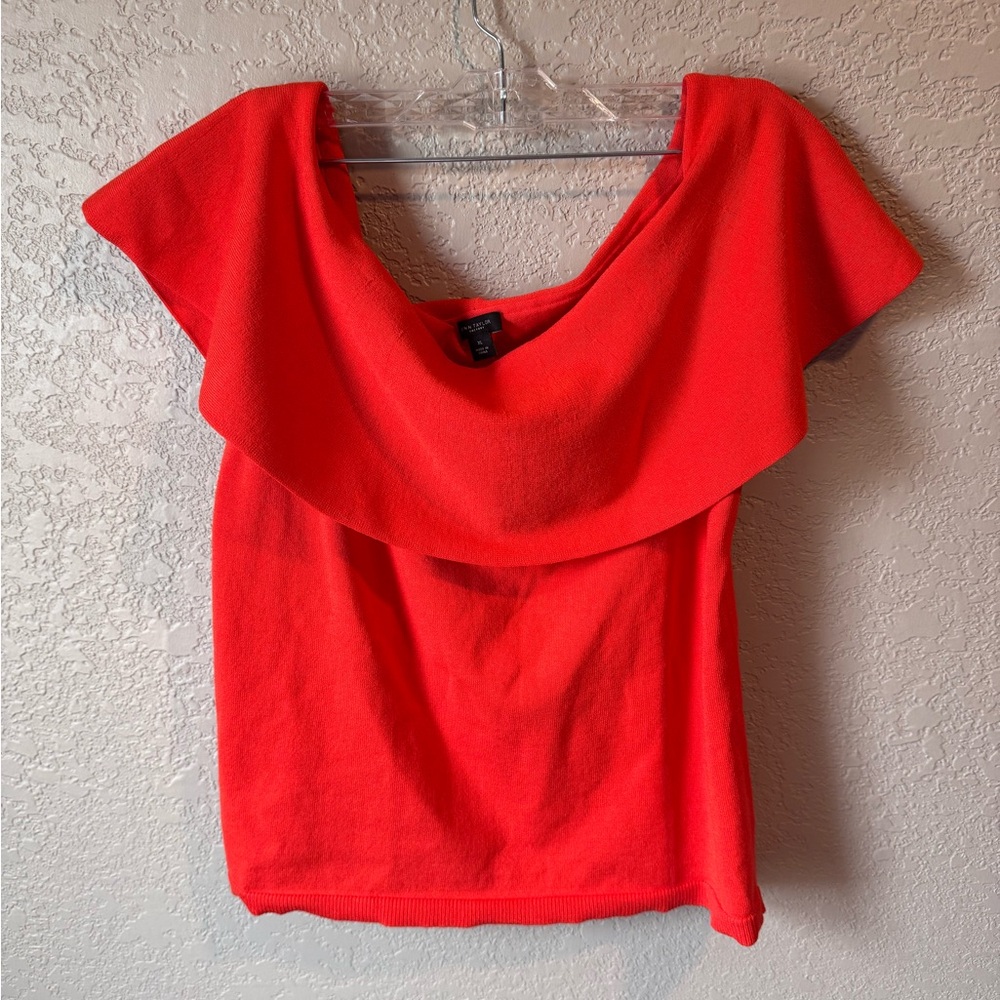 Ann Taylor  Orange Off-The-Shoulder Knit Top XL valentine Office Work Intern